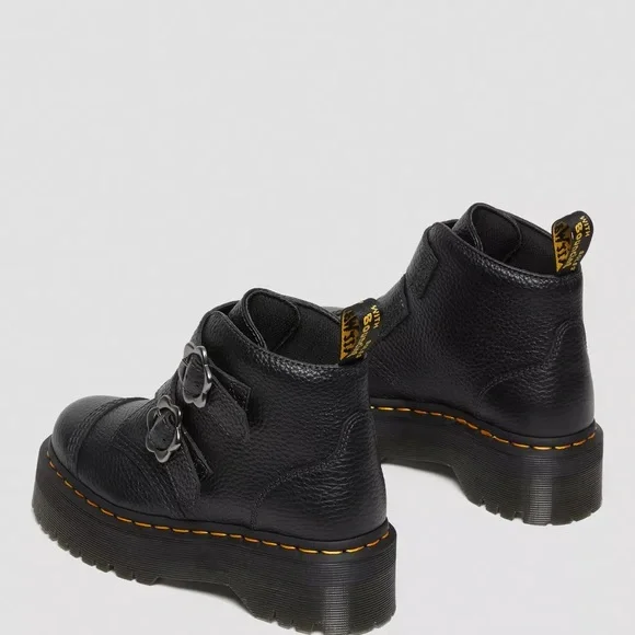 New Dr. Martens Women's Devon Flower Buckle Leather Platform Boots - Picture 4 of 8